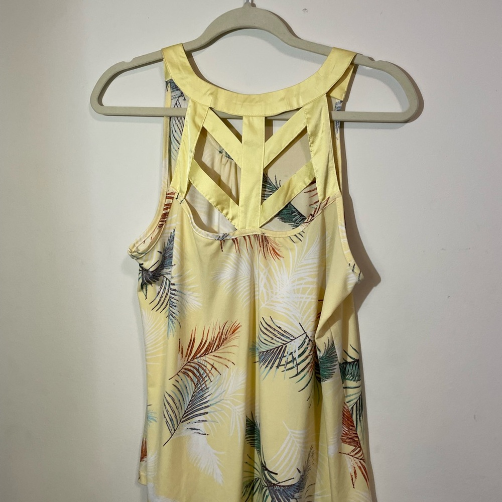 KNAPP STUDIO WOMENS LARGE SUMMER YELLOW LEAf PRINT TOP W/STRAPS ON BACK layering - Picture 4 of 5